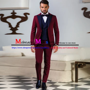 Özel Yapılmış Erkek Takım Elbise Son Tasarım Erkekler Düğün Takımları Slim Fit Damat Smokin Resmi Sağdıç Takım Elbise 3 Adet (Ceket + Pantolon + Yelek)