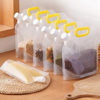 10 Adet Mutfak saklama çantası Tahıl Nem geçirmez Mühürlü Çanta Böcek geçirmez Şeffaf Taşınabilir Gıda sınıfı Şeffaf saklama çantası