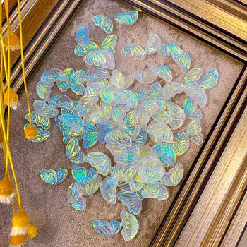 100 Adet / paket 3D Aurora Kelebek Kanatları Tırnak Sanat Takılar Akrilik Sol / sağ Yarım Kanatları Tırnak Taşlar Rhinestone Kawaii Manikür Takı