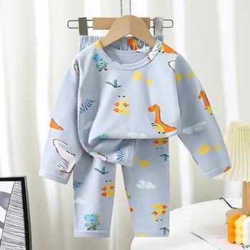 100 % Pamuk kışlık pijama Çocuklar için Çocuk Giyim Setleri Erkek Kız Takım Elbise Pijama Karikatür Sonbahar Dinozor Pijama Çocuk Kıyafeti