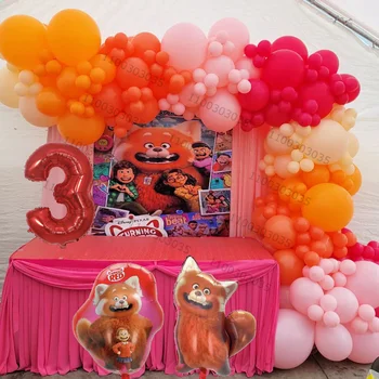 105 adet Disney Dönüm Kırmızı Doğum Günü Meilin Şekil Folyo Balonlar Garland Tema Bebek Duş Arka Plan Parti Dekorasyon Globos