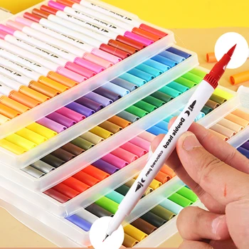 12-120 Renk İşaretleyiciler Fırça Kalem Seti Boyama Çizim Manga Vurgulayıcı Okul Sanat Malzemeleri Sanatçı İçin Kore Kırtasiye