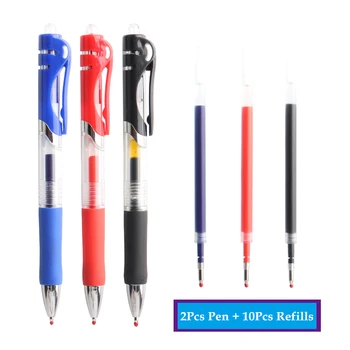 12 Adet Geri Çekilebilir jel kalemler Siyah kırmızı mavi mürekkep Renkli jel kalem seti 0.5 mm Değiştirilebilir yedekler Ofis ve okul malzemeleri Kırtasiye