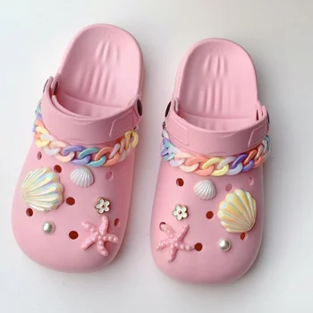 12 Adet/grup Ayakkabı Takılar Dekorasyon Toka Pimleri Renkli Zincir Renkli Kabuk Starfishpink JIBZ DIY Kombinasyonu Croc Arkadaş Hediye
