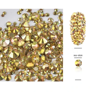 1440 adet/1 torba Tırnak Rhinestones Mix Fırçalama Altın Flatback Kristal AB Beyaz Şampanya Olmayan düzeltme yapay elmas Çivi Sanat Dekorasyon