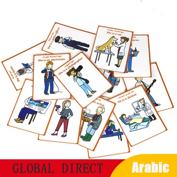 16 Adet Montessori Çocuk Arapça / İngilizce Meslek / İş Kelimeler Bilişsel Flashcards Öğretim Yardımı Çocuklar Eğitim Okul Öncesi Oyuncaklar