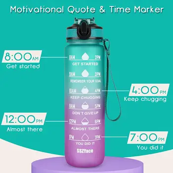 1L Renkli su Şişesi Zaman Ölçeği ile açık alan sporları Kamp Yürüyüş su pipetli şişeler Sızdırmaz Spor Buzlu Bardak