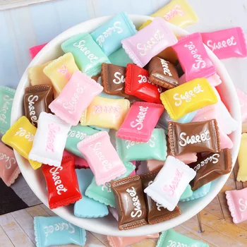20 adet Renk Flatback Reçine Tatlı Şeker Bezemeler oyuncak yiyecekler DIY Zanaat Malzemeleri Çocuklar saç aksesuarları Dekor Manuel Malzemeler