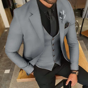 2021 Yeni Kostüm İş Erkek Takım Elbise Düğün Damat Smokin Slim Fit Terno Masculino Balo Parti Blazer 3 Adet Ceket + Pantolon + Yelek