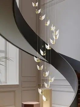 2023 Dubleks Bina Büyük Oturma Odası Led avize Villa Modern Minimalist ışık lüks Loft Merdiven boşluğu Kuğu Uzun avize