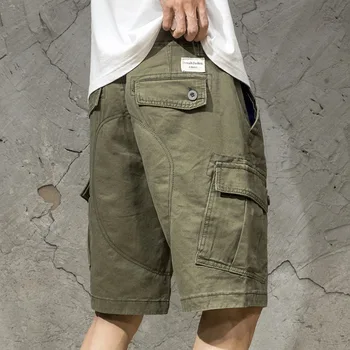 2023 Yaz erkek Moda Marka Beş Noktalı Şort Gevşek Rahat Çok Yönlü Kargo Pantolon Japon Düz Renk Spor Koşu Şort