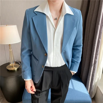 2023 Yüksek Kalite Kore Slim Fit Blazer Ceketler Erkek Giyim Basit İki Düğme İş resmi giysi günlük giysi Mont 3XL-S