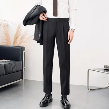 2023Fit Vintage erkek Rahat İnce İş Ayak Bileği uzunlukta Moda Koni Takım Elbise Pantolon Ofis Erkek Resmi Pantolon