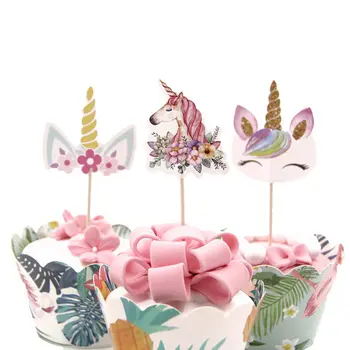 24 adet Unicorn Cupcake Topper Düğün Doğum Günü Partisi Bebek Duş Kek Dekorasyon