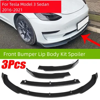 3 Adet Araba Ön Tampon Splitter Dudak Gövde Kiti Spoiler Difüzör Guard Tesla Modeli 3 Sedan 2016-2021 Karbon Fiber Bakır / Siyah