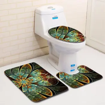 3D Boyalı Banyo Halı 1 Adet kaymaz Banyo Paspas Polar Tuvalet klozet kapağı Yatak Odası Paspas Diğer Kıyı Çiçek Battaniye