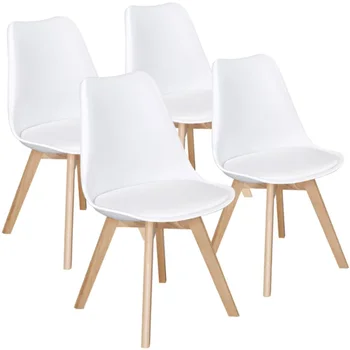 4 Set Orta Yüzyıl Modern Yastıklı yemek sandalyeleri, Beyaz İskandinav Mobilya Kavisli Şekli Yemek Sandalyesi Mutfak, Oturma Odası