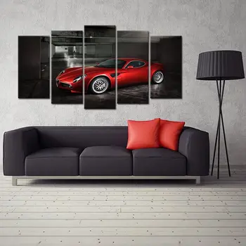 5 Panel Kırmızı Spor Araba Siyah Beyaz Yarış Arabaları Baskılı İç Resimleri Duvar sanat posterleri HD Baskı Yok Çerçeveli Tuval Resimleri