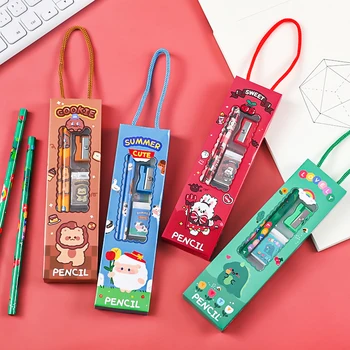 5 Parçalı Set Ahşap Mini Kalemler Takım Elbise çocuk Çizim Okul Öğrenci Yazma Kırtasiye Kalemtıraş Silgi 15CM Ölçekli