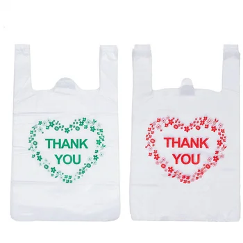 500 Adet/grup Süpermarket Alışveriş Plastik tişört çanta Bakkal Aperatif Tasfiye Beyaz Plastik Yelek Çanta Kendi Logonuzla