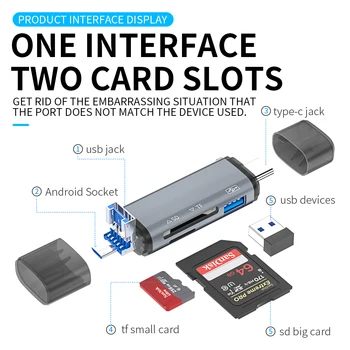 6 in 1 çok fonksiyonlu kart okuyucu Tip c Android OTG sd / tf hafıza kart okuyucu USB mikro USB U disk Telefon Notebook için