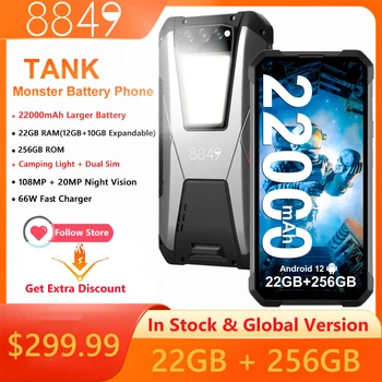 8849 Unihertz Tankı 22000mAh Su Geçirmez Akıllı Telefon 22GB 256GB 108MP G99 Gece Görüş Cep Telefonu Android 12 Cep Telefonu