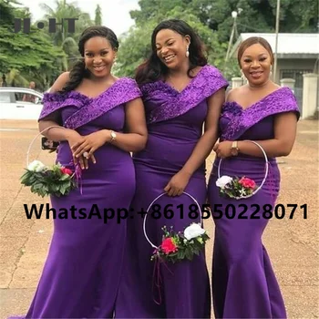 Afrika Kapalı Omuz Mermaid Gelinlik Modelleri Uzun Artı Boyutu Sweep Tren Saten Kadınlar Uzun Düğün Parti Elbise
