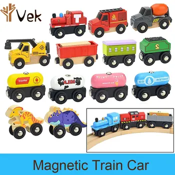 Ahşap Manyetik Tren Araba Lokomotif itfaiye kamyonu Vinç Ambulans Ahşap Demiryolu Aksesuarları Oyuncak Çocuklar İçin Hediye Fit Ahşap Biro Parçaları