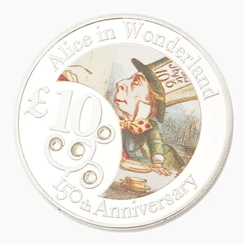 Alice in Wonderland 150th Yıldönümü hatıra parası 999 Gümüş Kaplama Alice in Wonderland cep saati Paraları Hatıra Hediye