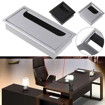 Alüminyum Alaşımlı PC Masası Dikdörtgen Tel Kablo Grommet ofis masası Delik Kapağı Çıkış Portu Siyah Fırça ile