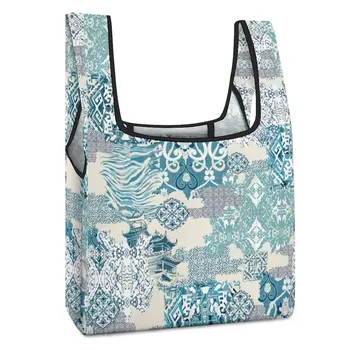 Alışveriş çantası Süpermarket Katlanabilir alışveriş çantası Çift Kayış Çanta Etnik Egzotizm Tote Casual Kadın Alışveriş Çantaları Özel Desen