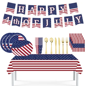 Amerikan Bağımsızlık Günü Parti Malzemeleri 4 Temmuz Bağımsızlık Günü Dekor Amerikan Bağımsızlık Günü Tek Kullanımlık Sofra Seti