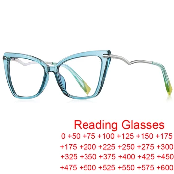 Anti mavi ışık TR90 Kadın okuma gözlüğü Büyük Boy Kedi Gözü Şeffaf Reçete Bilgisayar Gözlükleri + 1.5 ~ +6.0 Büyük Görüş