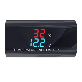Araba Motosiklet Su Geçirmez DC 12V Voltmetre Termometre 0.28 inç Çift Ekran Gerilim Sıcaklık Ölçer Monitör T3EF