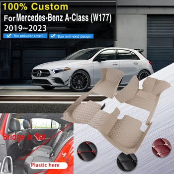 Araba Paspaslar Mercedes-Benz A Sınıfı İçin W177 2018 ~ 2023 Hatchback Deri Ped Araba Mat Halı Tapetes Para Carro Araba Aksesuarları