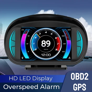 Aşırı Hız Alarmı Güvenlik Alarmı P2 Çift Sistem HUD Turbo Fren Test Araba Head Up Display OBD2 GPS Hız Göstergesi Eğim eğim ölçer