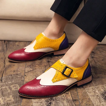 Bahar erkek Loafer'lar Yüksek Kaliteli Düğme Oxford ayakkabı Rahat Düz Tabanlı deri ayakkabı Sarı Kırmızı Mavi Moda rahat ayakkabılar
