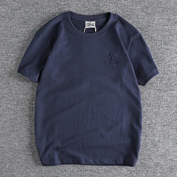 Basit ve Renkli Nakış Tavşan Desen kısa Kollu erkek tişört Pamuk Yuvarlak Boyun Yarım Kollu Altlık T-shirt 228