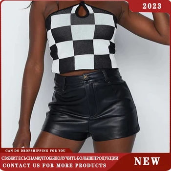 Bayan Suni Deri Sıkı PU 2023 Şort Moda Yüksek Bel Siyah İnce Şort Yaz Seksi Sıska Kısa Şort Pantalones Cortos