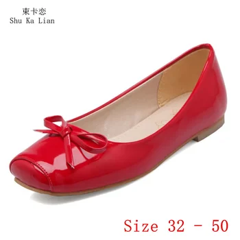 Bağcıksız ayakkabı Loafer'lar Kız Bale Daireler Kadın düz ayakkabı Yumuşak rahat ayakkabılar Kadın Küçük Artı Boyutu 32-50