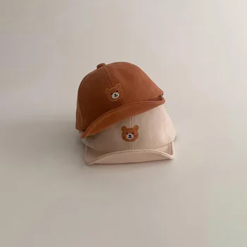 Bebek Kap Bahar Yaz Yürümeye Başlayan beyzbol şapkası Karikatür Ayı İşlemeli Yumuşak Ağızlı Çocuklar Güneşlik Şapkalar 6-12M