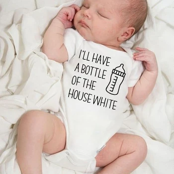 Ben Bir Şişe Ev Beyaz Baskı Komik Yenidoğan Bebek Romper Yaz Bebek Giysileri Erkek Kız Kısa Kollu Yürümeye Başlayan Tulumlar
