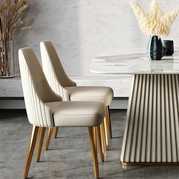 Beyaz deri Tasarımcı Modern yemek sandalyeleri İskandinav Bireysel Lüks Oturma odası Sandalyeleri Arkalığı Eğlence Salle Yemlik Mobilya