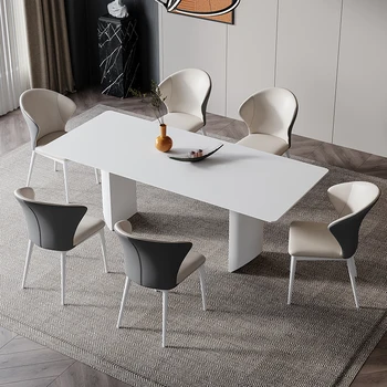 Beyaz Masa Ve Sandalye Kombinasyonu Yemek Odası Ev Mobilyaları Modern Tasarım Kaya Döşeme 2 Metre 6 Kişi Minimalist Mutfak Masası