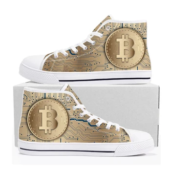 Bitcoin Cryptocurrency Madenci BTC Sikke Yüksek Top Sneakers Mens Womens Genç Kanvas Sneaker Rahat Çift Ayakkabı Özel Ayakkabı