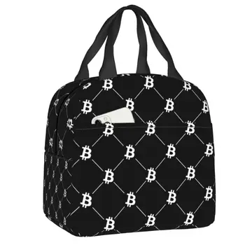 Bitcoin Desen Yalıtımlı Öğle Yemeği Çantaları Kadınlar için BTC Cryptocurrency Blockchain Termal Soğutucu Gıda yemek kabı İş Okul Seyahat