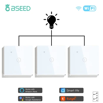 BSEED 1Gang 3Way Tuya Akıllı Anahtarları Duvar Dokunmatik Anahtarları Cam Panel Google Ev Alexa Ses Kontrolü LED Aydınlatmalı 3 Paket