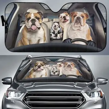 Bulldog Aile Komik Güvenli Sürücü Oto Güneş Gölge Araba Aksesuarları, özelleştirilmiş Hediye Özel Hayvan Desen Güneşlik, STİL ARABA İÇİN