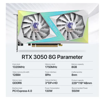 CCTING RTX 3050 8 GB Grafik Kartı GPU Çift Fanlar RTX 3050 8G GDDR6 PCI Express 4.0 3DP + HD Kullanılan