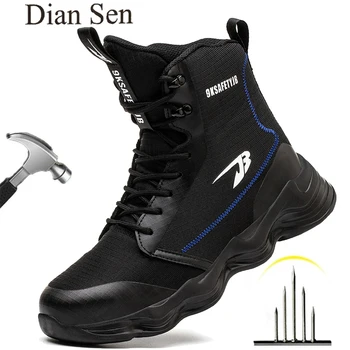 Diansen Erkekler İnşaat İş Güvenliği Botları Anti-smash Endüstriyel Ayakkabı Hafif Çizme Açık Yüksek Top Ayakkabı EUR Boyutu 37-48